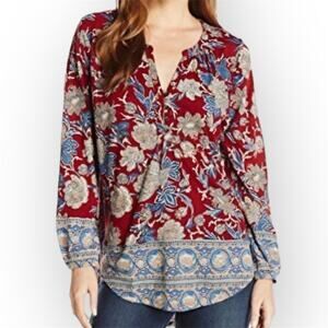 Lucky Brand Women's Size Large Hi-Low Burgundy Paisley Floral Top Women’s Size L